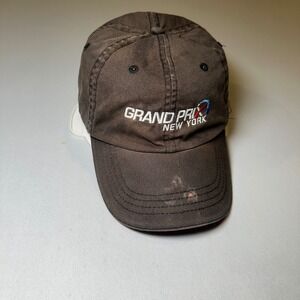VTG‎ Grand Prix New York Hat Charcol Baseball Cap Embroidered Stained